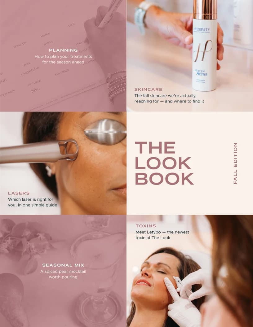 The Fall 2026 Look Book cover featuring treatment planning, skincare, lasers, Letybo, and a seasonal mocktail